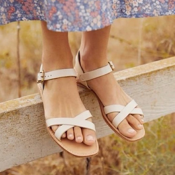 Christy Dawn Shoes - Christy Dawn Cream Leather Ankle-Strap Sandals